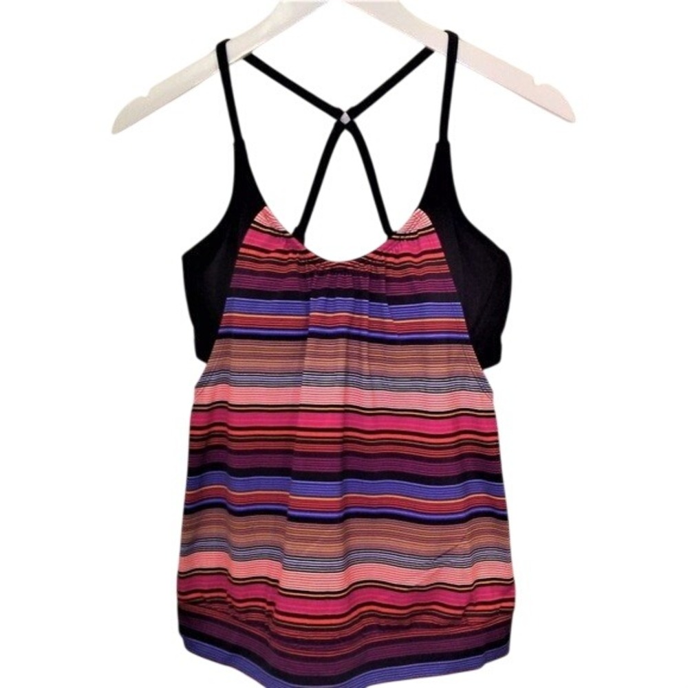Athleta‎ Capri Stripe Tankini Top Multi-Color Black 32 D/DD New With Tags